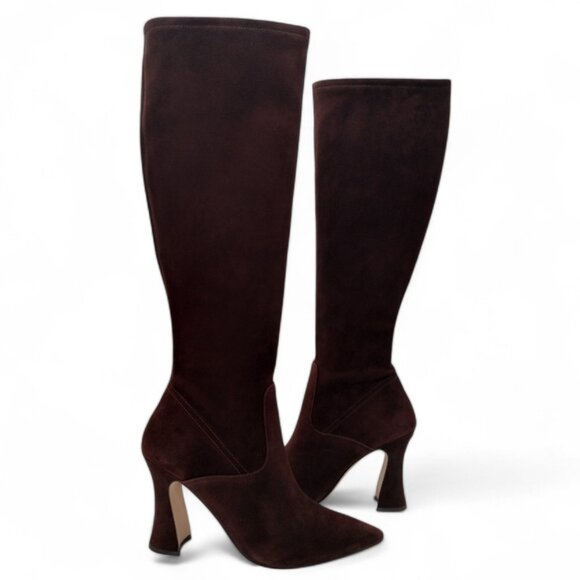 Coach Women's Size 8.5 Cece Maple Suede Pointed Toe Block Heel Tall Boots CN159 - Picture 2 of 16